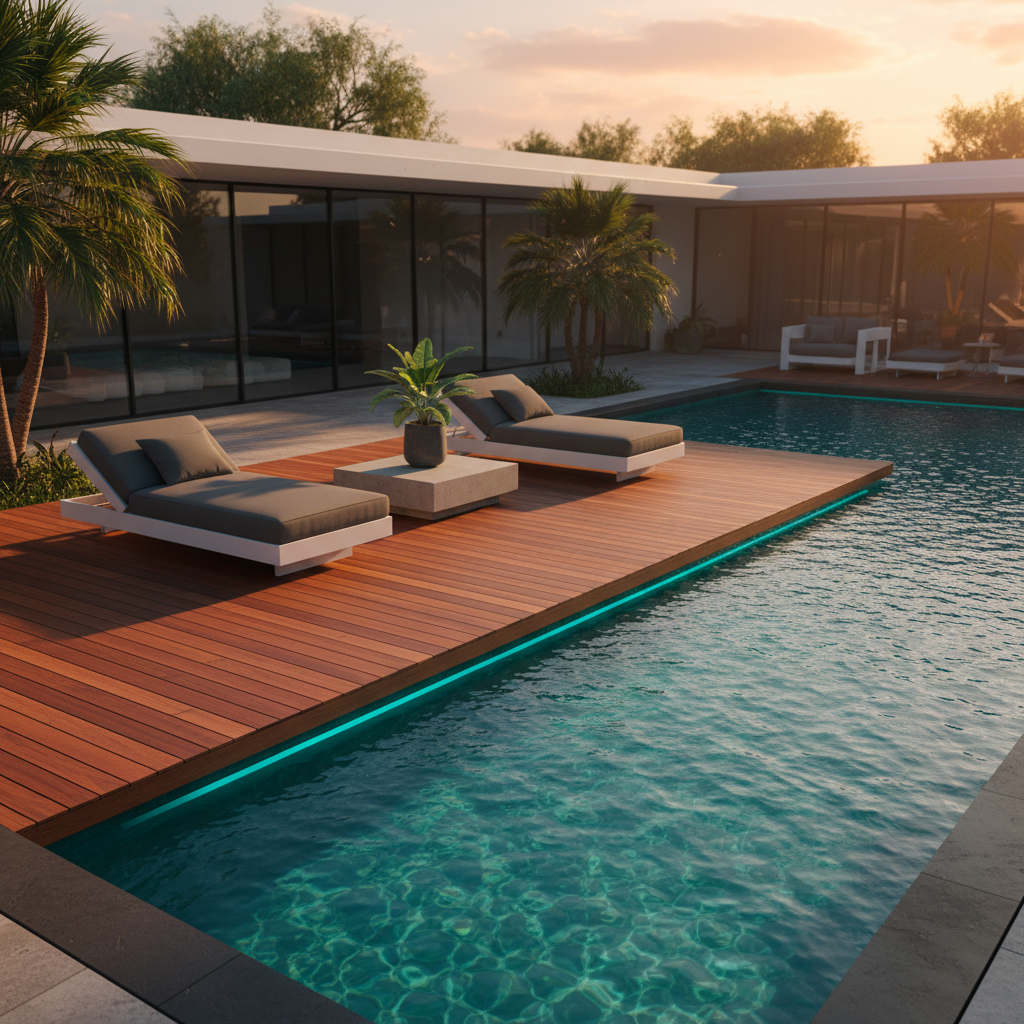 Tarima de lujo en piscina